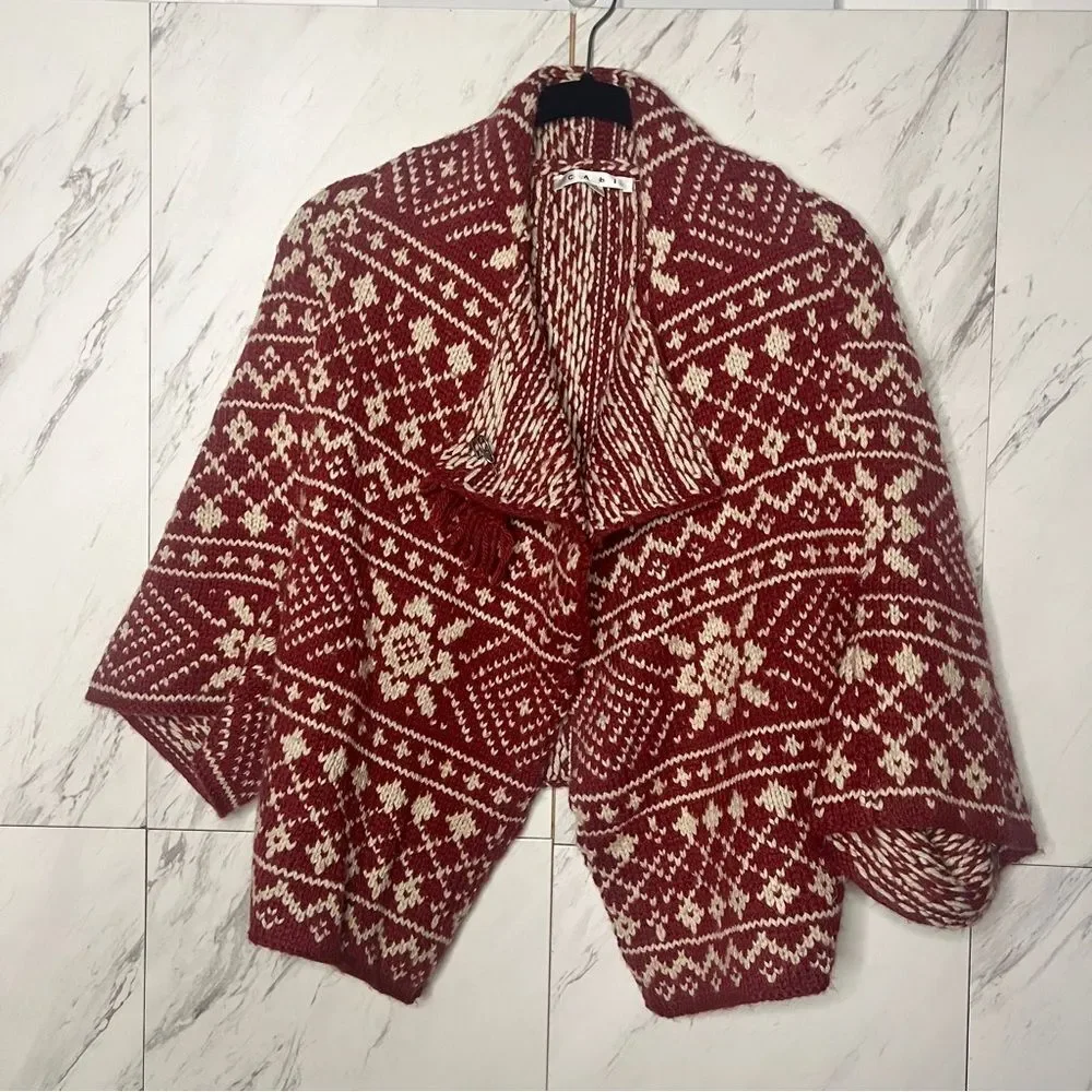 CAbi Fair Isle Shrug Cardigan Sweater Burgundy Cream Size Medium